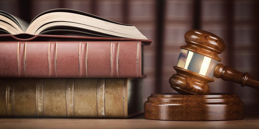 Judge's gavel and books. 3d illustration